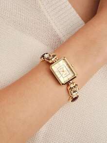 Vandermere 1pc Women's Shiny Casual Quartz Watch, Square Dial, Fashion & Versatile For Daily Wear, Available In Pink/Gold/Black - Gold - View 2