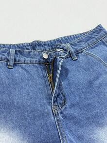 Manfinity EMRG Men's Summer Washed Blue Distressed Cargo Denim Shorts, Street Loose Wide Leg Shorts, Holiday - Light Wash - View 7