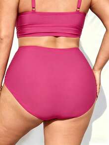 SHEIN CURVE+ Summer Beach Plus Ruched High Waisted Bikini Bottom, Beach Outfits For Woman, Plus Size For Woman, Bathing Suits, Slimming Swimwear - Pink - View 2