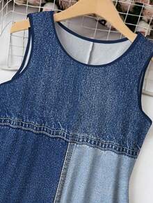SHEIN LUNE Plus Size Women's Casual Plaid Print Dress, Patchwork Sleeveless Crewneck Tank Dresses,Summer - Multicolor - View 3