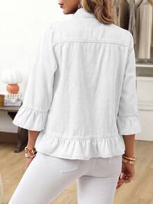EMERY ROSE Chaqueta de Mezclilla de unicolor Versátil y Casual Talla Grande - Blanco - Ver 2