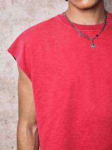 Skyrend Men's Summer Casual Solid Color Wide Shoulder Tank Top Cotton Tops Sleeveless Tee Red Crop Top Muscle Tee Cotton Sleeveless Tee Men Tops Red Cut Sleeve T-Shirt Men, Holiday Gothic Punk Streetwear For Emo Boy Grunge - Red - View 7