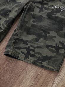 OldRiff Vintage Streetwear Loose Straight Leg Casual Denim Shorts With Embroidery Design, Versatile For Daily Wear In Summer - Army Green - View 5