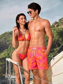 Manfinity VDAYZ Men's Floral Print Drawstring Waist Beach Shorts - Multicolor - View 3