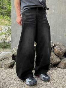 DAZY Autumn Washed Distressed Dark Blue Men's Jeans - Black - View 9
