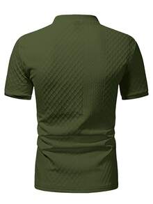 Manfinity CasualCool 男士夏季休閒純色短袖 Polo 衫 - 軍綠色 - 查看 5
