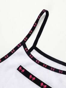 7 Sets Random 3-Piece Girls' Simple Basic Solid Color Letter Contrast Camisole & Shorts Underwear Set - Multicolor - View 3