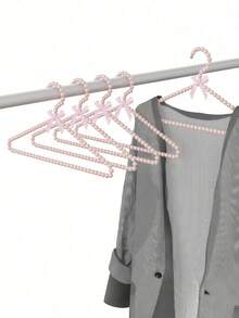 1/5 PCS Plastic Faux Pearl Bow Clothes Hangers White Luxury Garment Hanger For Wedding Dress Closet Storage. - View 5