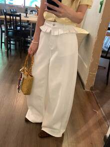 DAZY Casual Versatile Solid Color Wide Leg Denim Jeans - White - View 4