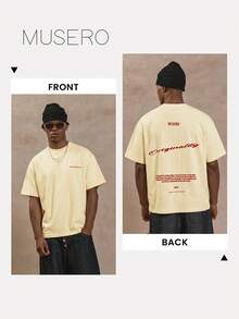 Musero Oversized Short Sleeve Slogan Writing Branded Graphic Print Tshirt Spring&Summer - Yellow - View 7