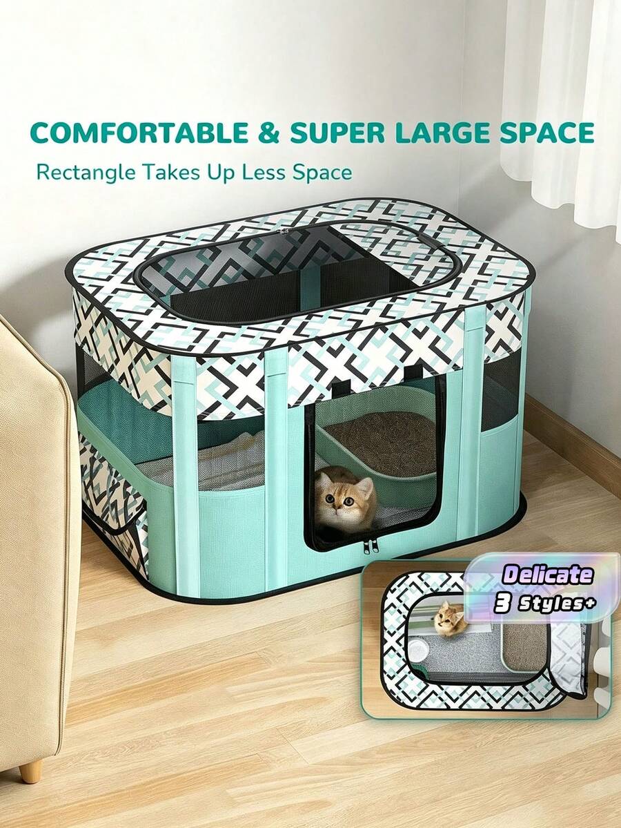 1pc Pet Playpen For Large Dogs, Dog Playpen For Medium Large Dogs/Puppy/Cat/Rabbit/Chick Wit, Cat Playpen Puppy Kitten Playpen Portable Dog Exercise Kennel Indoor Pet Animal Playpen Dog Cat Crate For Outdoor Travel Camping, With Storage Bag