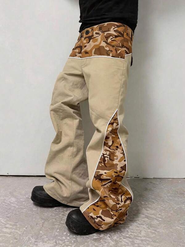 PAVTROS Men's Young Street Style, INS Multi-Functional Item: Split Patchwork Camouflage Pattern Design Men's Long Pants, Suitable For Street Wear, Casual Daily, Weekend Outings, Music Festivals, Parties And Other Young Social Occasions. This Pair Of Pants Is An Essential Versatile Item In Men's Wardrobe, Making It A Perfect Gift For Boyfriend Or Husband.