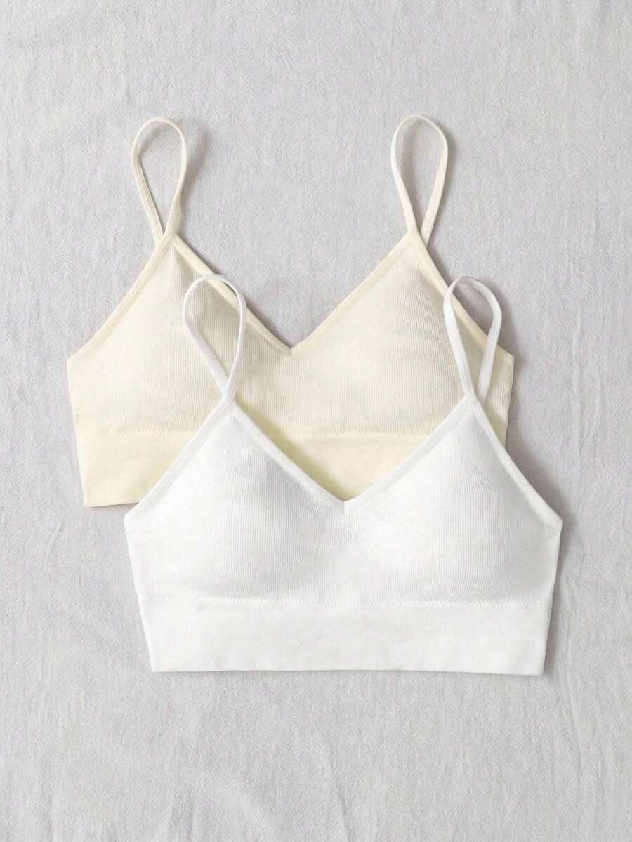 SHEIN Girlism 少女两件套无缝加垫运动文胸套装，舒适简约的设计 - 彩色 - 查看 1