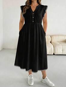 SHEIN Essnce Vestido de talla grande con mangas acampanadas y bordado de concha - Multicolor - Ver 6