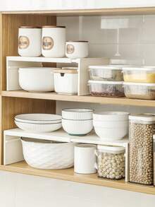 Prateleira de Cozinha Ajustável e Expansível, Divisor de Armário de Plástico, Rack de Armazenamento Multicamadas para Temperos, Utensílios de Cozinha & Louças, Instalação Sem Ferramentas, Economizador de Espaço para Armário de Cozinha & Bancada - Multicolorido - Visão 6