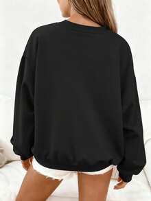 SHEIN LUNE Sweatshirt Buku Klasik, Sweatshirt Kerah Bulat, Sweatshirt Membaca, Hadiah untuk Pecinta Buku, Sweatshirt Bertema Buku - Hitam - View 2