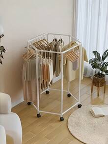 1pc Hexagonal 360° Rotating Clothes Drying Rack Thickened Iron Tube Space Saving For Bedroom Dorm Balcony Apartment - Multicolor - View 8
