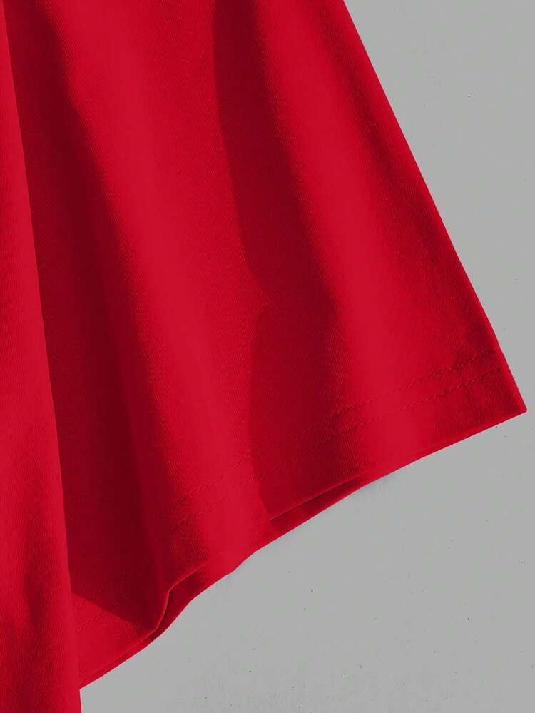 Manfinity Joysei Kaos Pria Lengan Pendek Kerah Bulat dengan Motif Huruf dan Bunga - Merah - View 5
