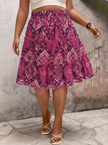 EMERY ROSE Holiday Frill Trim Women's Contrast Color Rope Multi-Function Casual Positioning Floral Plus Size Skirt - Multicolor - View 3