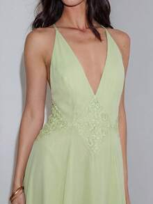 MOTF PREMIUM VACATION LACE PATCHWORK WAIST-CINCHED FITTED EXTRA LONG DRESS SPRING SUMMER - Mint Green - View 4