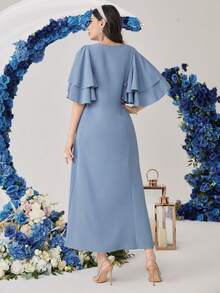 Al Najma 女士幾何刺繡拼接荷葉邊連衣裙 - 霧霾藍 - 查看 2
