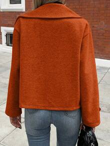 Struktiv Women's Large Lapel Decorative Button Long Sleeve Wool - Burnt Orange - View 2