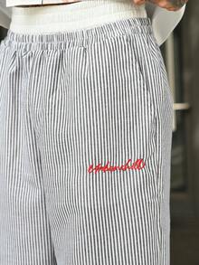 Devon Thys Men's Woven Casual Everyday Loose Striped Patchwork Waistband Straight Leg Pants, School, Fall - Black and White - View 4