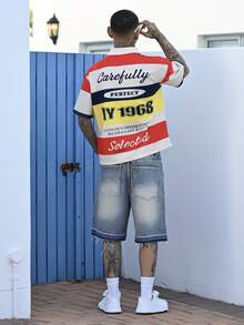 Devon Thys Manfinity Streetrush Cropped Tops Men's Short Stylish Polo T-Shirt, Loose Cut Short Cropped Fit, Young Street Style, Infused With Hip-Hop Cultural Elements, Suitable For Youth Seeking Unique Street Fashion Style Vintage Shirt Racing Shirt Rugby Shirt Baggy Jersey,Cropped Tops - Multicolor - View 5