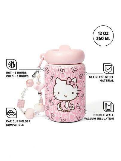 HELLO KITTY AND FRIENDS | SHEIN Gelas Air Stainless Steel 360ml/12oz, Botol Air Isolasi Termal, Gelas Kopi, Dengan Sedotan, Tutup Anti Bocor, Cocok Untuk Minuman Panas dan Dingin, Cocok Untuk Sebagian Besar Tempat Gelas di Mobil, Produk Hadiah