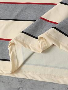 ROMWE MEN Men's Striped Loose Fit Crew Neck T-Shirt - Beige - View 5