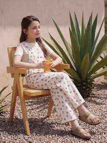 DAZY Ditsy Floral Sleeveless Straight Leg Pants For Tween Girls Denim Overalls And Jumpsuits Fall - White - View 4