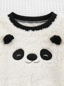 Cozy Pixies Baby Boy Cartoon Panda Pattern Thermal Lined Thick Crew Neck Long Sleeve Pullover Sweatshirt And Jogger Autumn Winter Pants 2-Piece Set - Multicolor - View 5