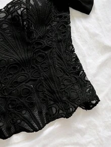 Soleia 女士黑色蕾絲抹胸束腰上衣，鏤空刺繡夜店風性感時尚派對裝，夏季款 - 黑色 - 查看 3