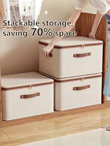 1pc Minimalist Foldable Zipper Storage Bin With Lid Hand Washable Space Saving Under Bed Organizer For Clothes Bedding Textiles Bedroom - Multicolor - View 8