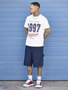 Devon Thys Men White Knit Vintage Crewneck Letter Graphic Short Sleeve T-Shirt, For Going Out - White - View 1