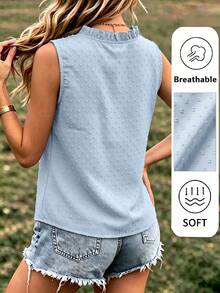 EMERY ROSE Camisa casual sin mangas con volantes y textura para mujer - Lavado ligero - Ver 2