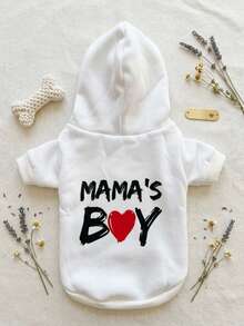 PETSIN 1件個性化可愛 MAMASBOY 字母與愛心圖案印花寵物連帽衫 白色 春夏秋冬通用 防毛髮 - 白色 - 查看 5
