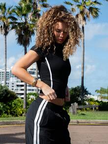 Anna Vacay FeatherFit™ Cropped Cross Back Tee Workout Tank Top Gym Women Shirts Sports - Black - View 4