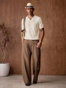EASEVO Men's Plus Size Solid Color Casual Versatile Daily Wear Knit Top - White - View 5