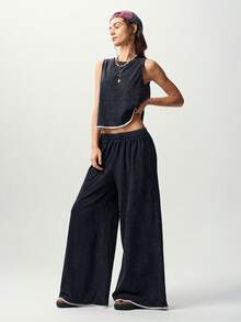 Bohemela Casual Fringe Solid Color Knit Tank Top Long Pants 2 Pieces Set For Women Everyday Lounge White Summer - Black - View 4