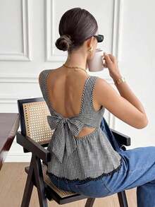 Serisse Women's Plaid Casual Versatile Everyday Outing Shirt - Black - View 9