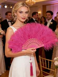 Artificial Feather Fan, Feather Hand Fan, Retro 1920s Style Suitable For Masquerade, Stage Performance, Square Dance, Photography, Advertisement, Cheongsam Show, Etc., Commencement, Congrats Grad, Travel Hiking Essentials, Portable Tools, - multicolor - View 2