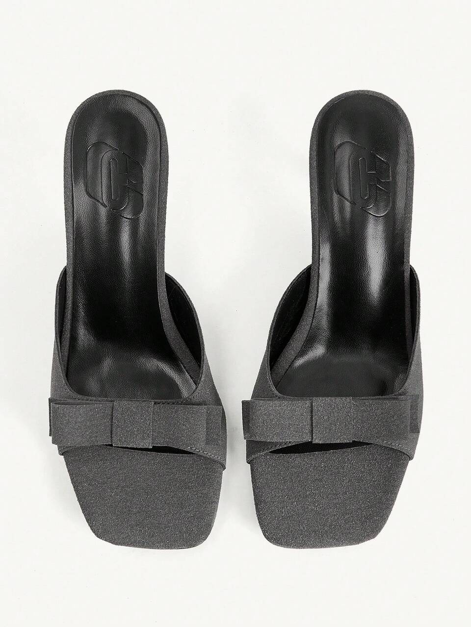 CUCCOO CHICEST Bow Accessories Open-Toed Square Toe Stiletto Fashion Commuter Dark Grey Suede Heels Sandals Dating Vacation Afternoon Tea