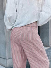 Nöista Mid Rise Long Pants In Stripes .Spring Bottoms For Festival, Summer , Vacations Festival - Baby Pink - View 6