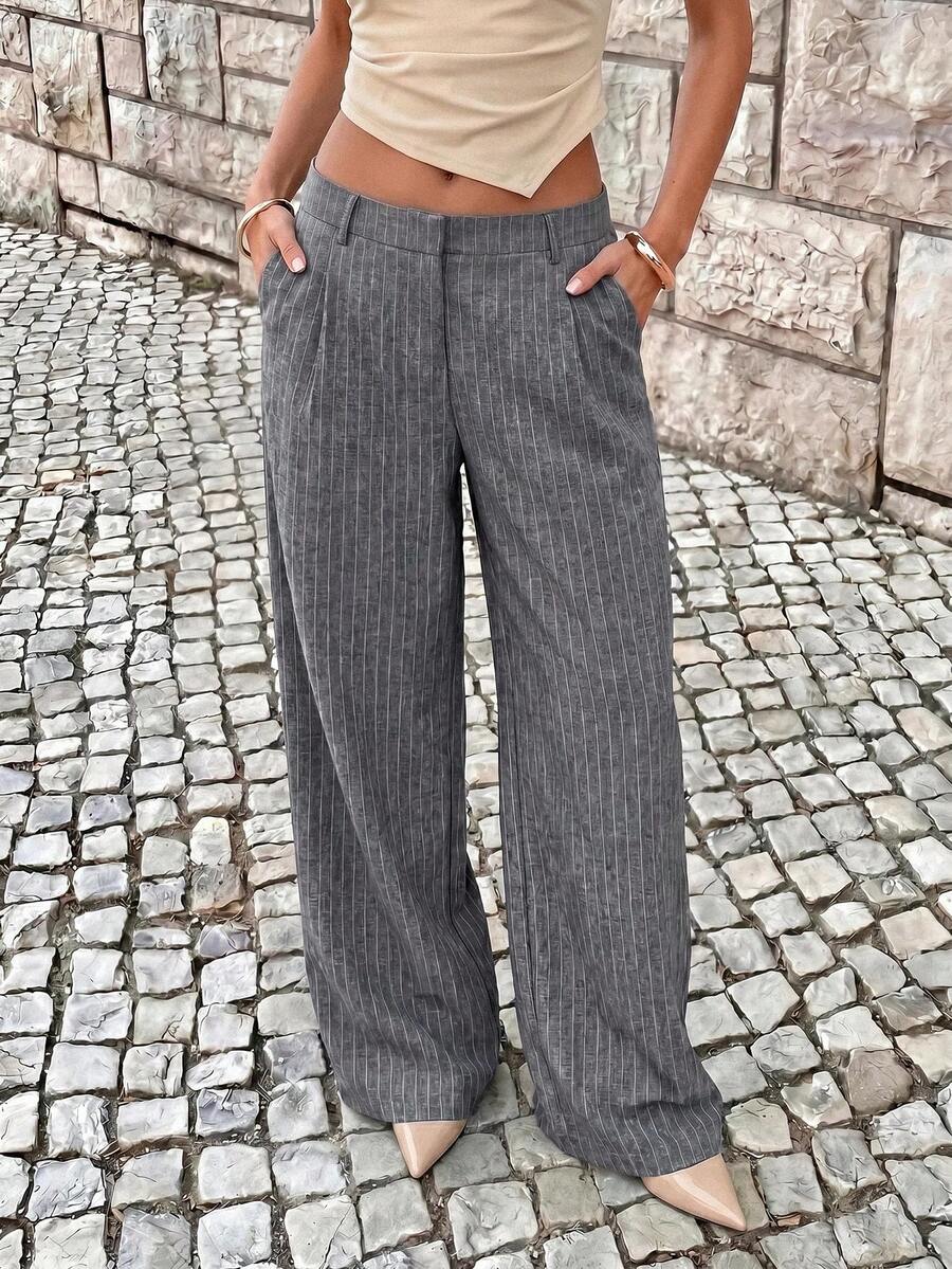 Avantive Pantalones rectos grises de moda para mujer, estilo commuter, para negocios, trabajo, otoño y casual - Gris Oscuro - Ver 1