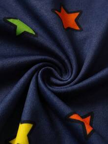 Nick 90s | SHEIN Baby Boy Cartoon Print Round Neck Short Sleeve Romper - Navy Blue - View 7
