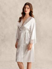 EverLounge 白色女士睡袍 Luxeloungewear，秋冬款 - 白色 - 查看 5