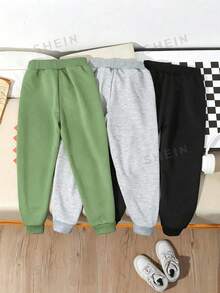 SHEIN Genkimix Kids BOY休閒運動學院風街頭可愛恐龍長褲運動褲 灰色+卡其色+海軍藍 3件套，適合日常穿著、上學、旅行、運動、春秋季、度假、假日、休閒、曬日光浴、夏季 - 彩色 - 查看 2
