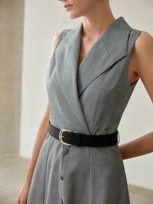 MOTF PREMIUM GAUN WANITA MODEL BARU KASUAL LONGGAR BERGARIS-GARIS KOTAK-KOTAK DENGAN IKAT PINGGANG, PANJANG SEDANG - Grey - View 3
