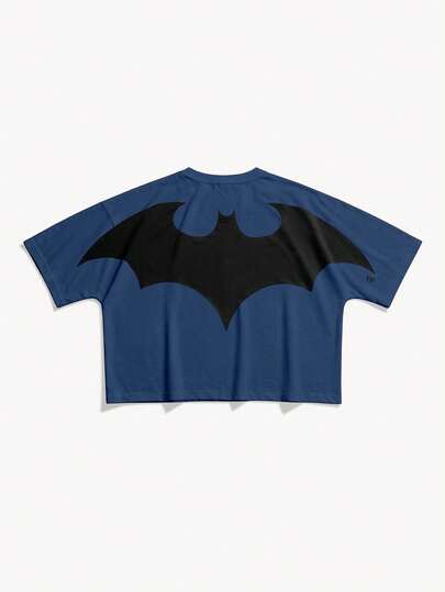 BATMAN X SHEIN STYNVO 男士蝙蝠圖案休閒日常短袖T恤